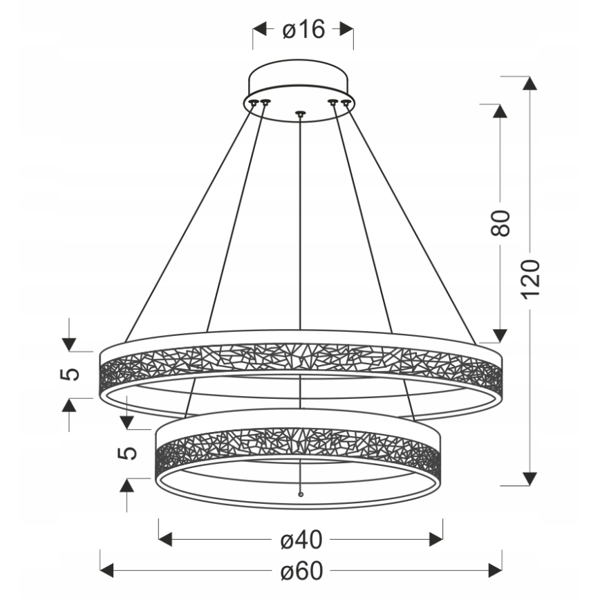 LED luster na sajli FROZI LED/38W/230V Ø 60 cm crna