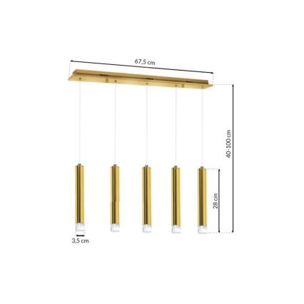 LED Luster na sajli GOLDIE 5xLED/25W/230V zlatni