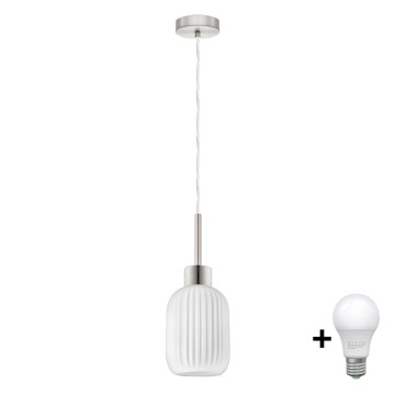 LED luster na sajli HARMA 1xE27/60W/230V prečnik 14 cm mat hrom/bela