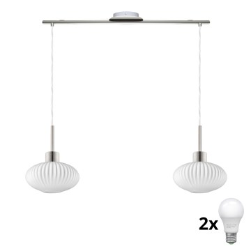 LED luster na sajli HARMA 2xE27/60W/230V mat hrom/bela