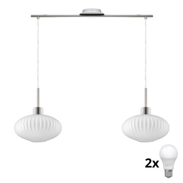 LED luster na sajli HARMA 2xE27/60W/230V mat hrom/bela