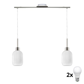 LED luster na sajli HARMA 2xE27/60W/230V mat hrom/bela