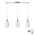 LED luster na sajli HARMA 3xE27/60W/230V mat hrom/bela