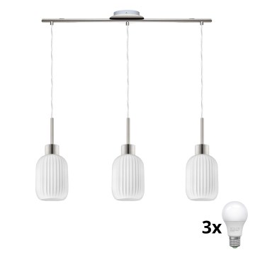 LED luster na sajli HARMA 3xE27/60W/230V mat hrom/bela