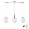 LED luster na sajli HARMA 3xE27/60W/230V mat hrom/bela