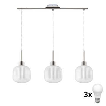 LED luster na sajli HARMA 3xE27/60W/230V mat hrom/bela