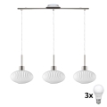 LED luster na sajli HARMA 3xE27/60W/230V mat hrom/bela