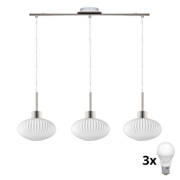 LED luster na sajli HARMA 3xE27/60W/230V mat hrom/bela