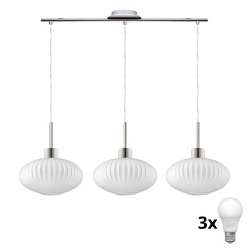 LED luster na sajli HARMA 3xE27/60W/230V matni hrom/bela