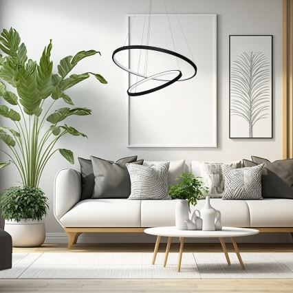 LED luster na sajli HOOP LED/51W/230V prečnika 60 cm 4000K crna