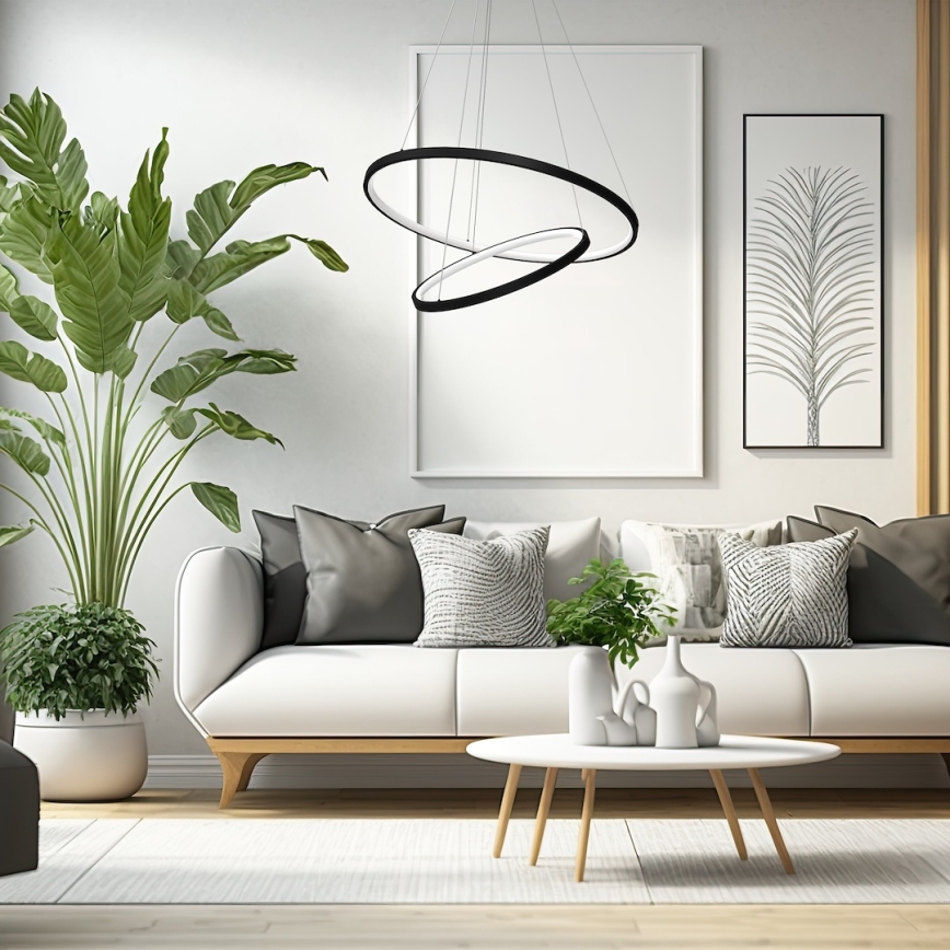 LED luster na sajli HOOP LED/51W/230V prečnika 60 cm 4000K crna