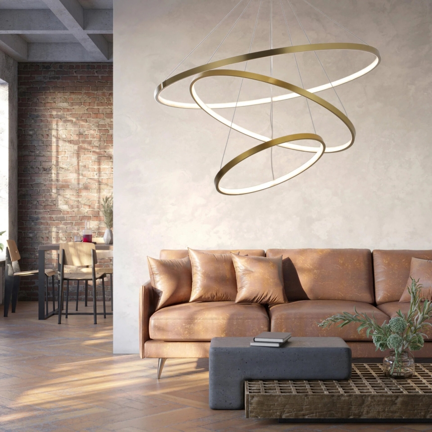 LED luster na sajli LEA, LED/60W/230V, 4000K, prečnik 80 cm, zlatna
