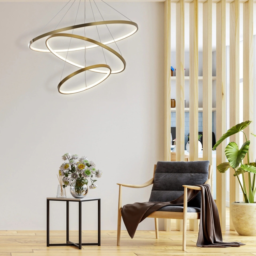 LED luster na sajli LEA, LED/60W/230V, 4000K, prečnik 80 cm, zlatna