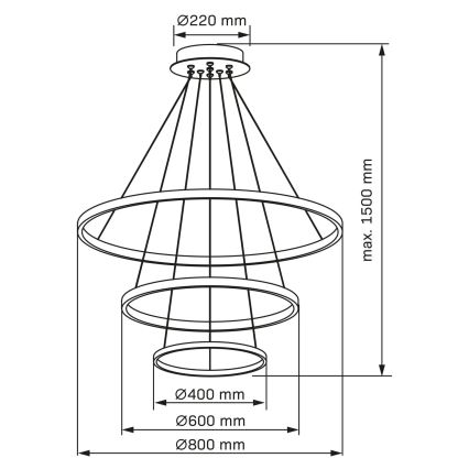 LED luster na sajli LEA, LED/60W/230V, 4000K, prečnik 80 cm, zlatna