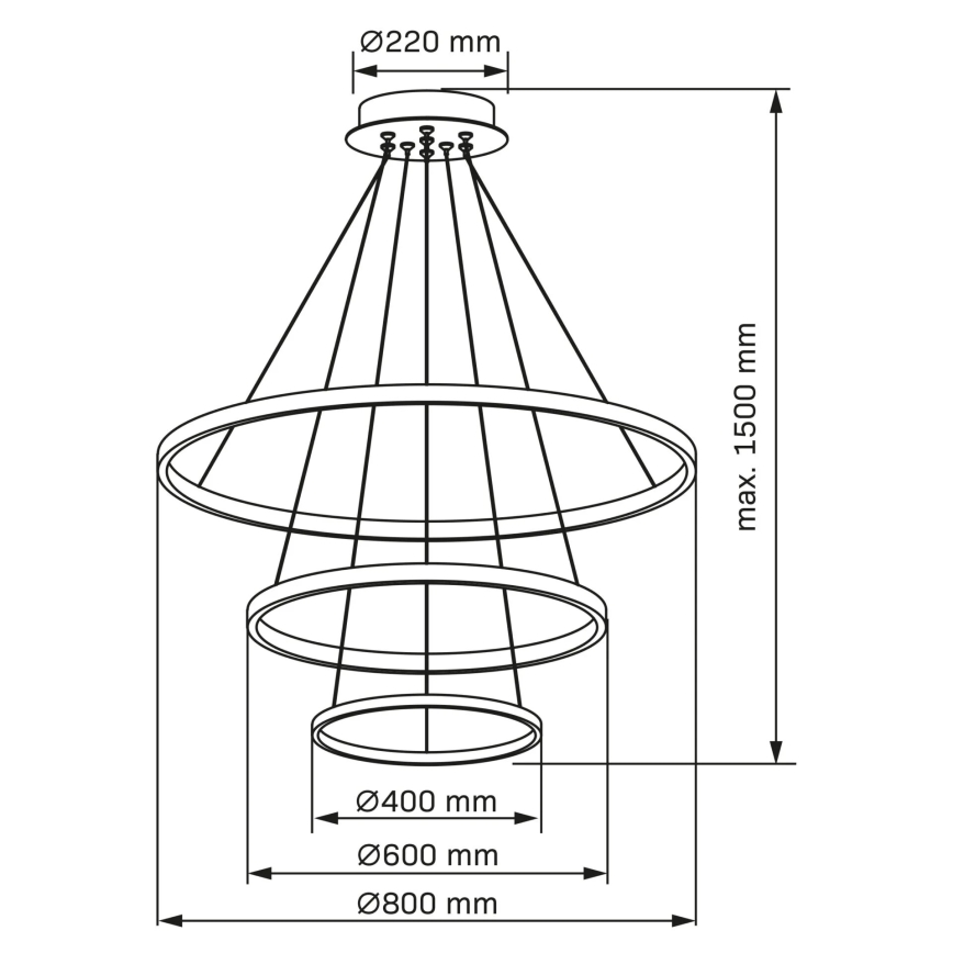 LED luster na sajli LEA, LED/60W/230V, 4000K, prečnik 80 cm, zlatna