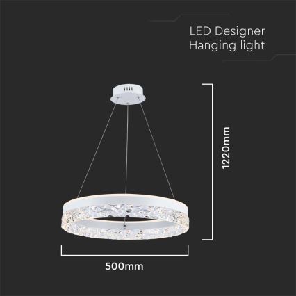 LED luster na sajli LED/25W/230V 3000K prečnik 50 cm bela