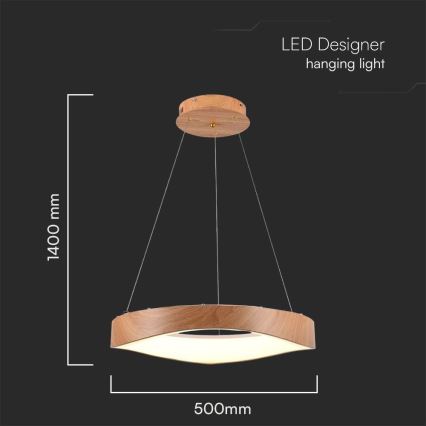 LED luster na sajli LED/25W/230V 3000K Ø 50 cm braon