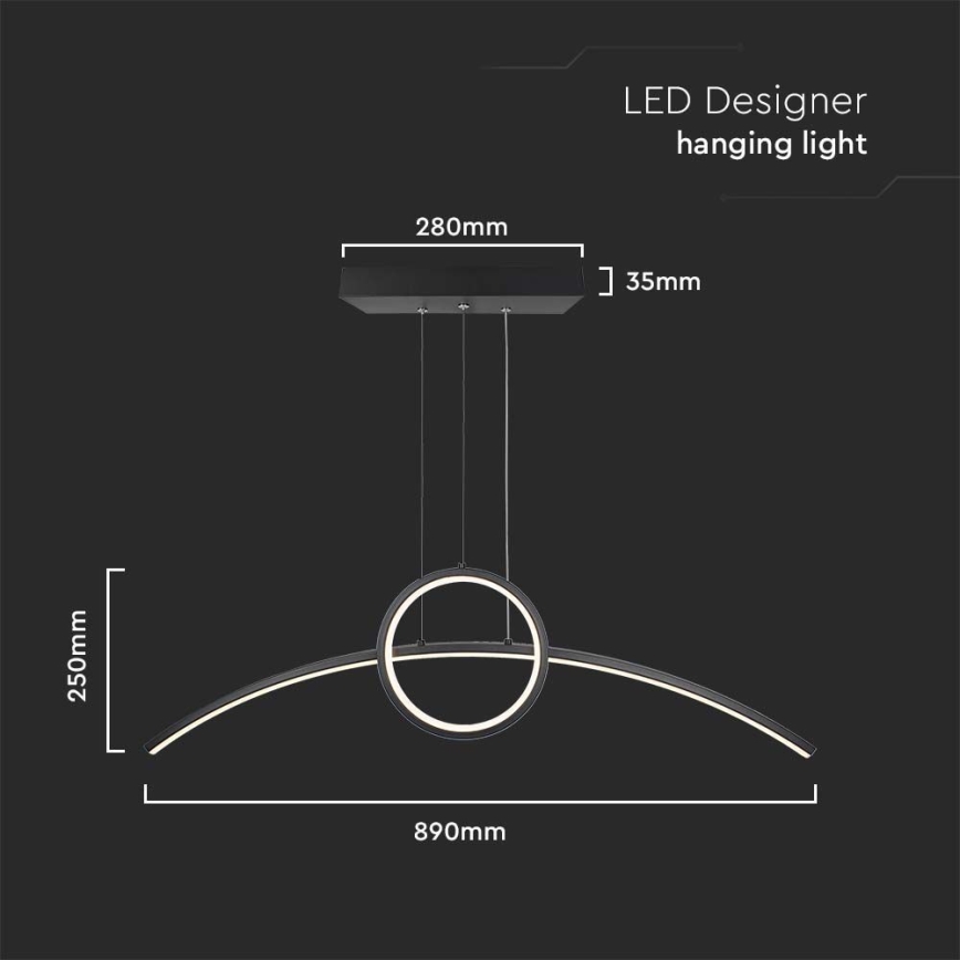 LED luster na sajli LED/30W/230V 4000K 88 cm crna