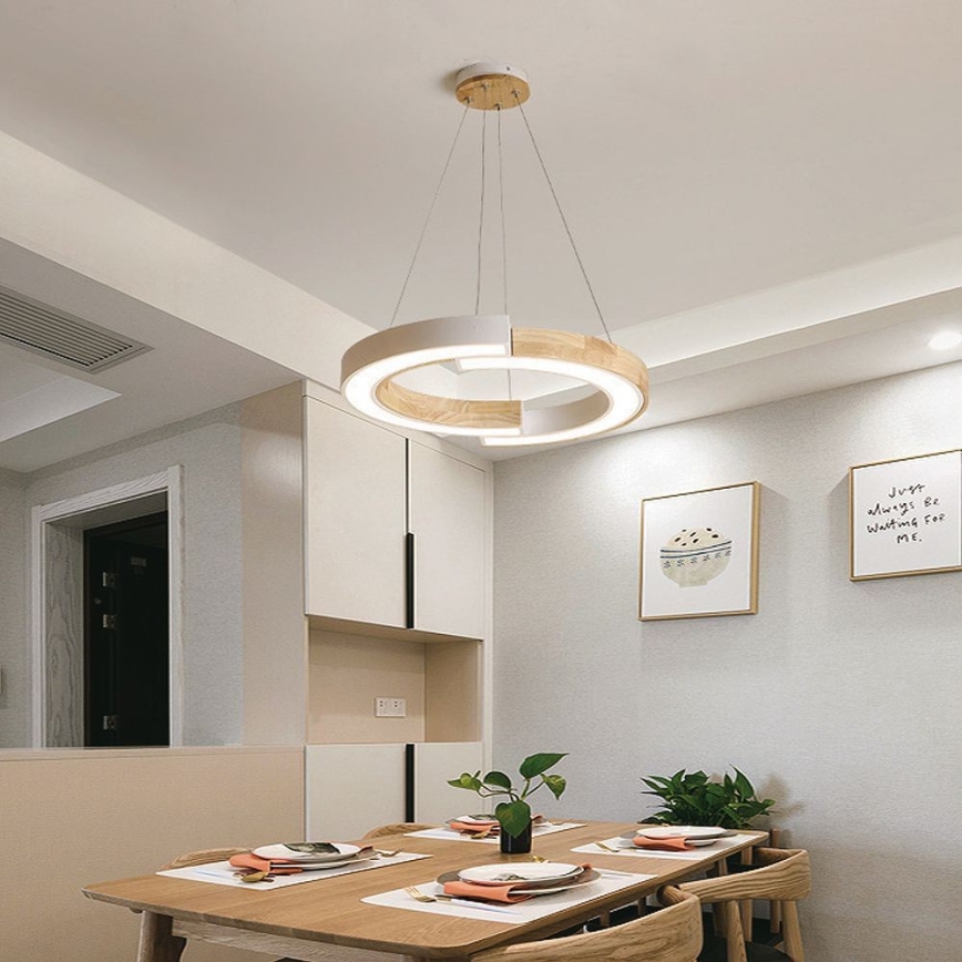 LED luster na sajli LED/32W/230V 3000K, bela/drvo