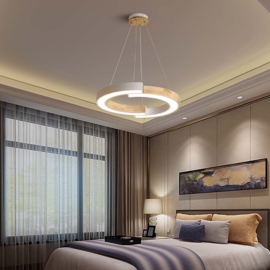 LED luster na sajli LED/32W/230V 3000K, bela/drvo