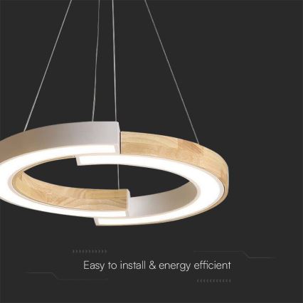 LED luster na sajli LED/32W/230V 3000K, bela/drvo