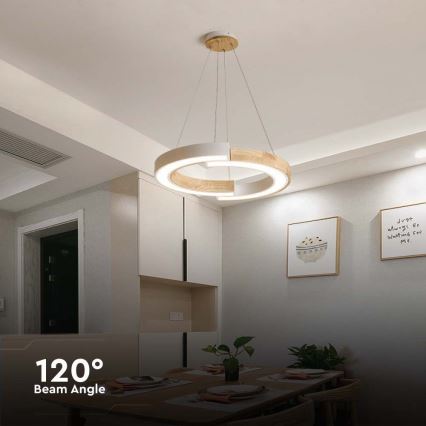 LED luster na sajli LED/32W/230V 3000K, bela/drvo