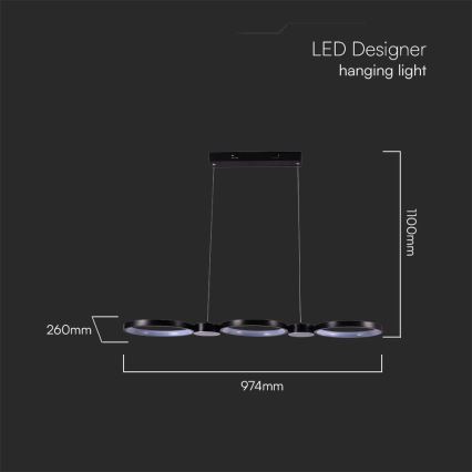 LED luster na sajli LED/38W/230V 3000K crna