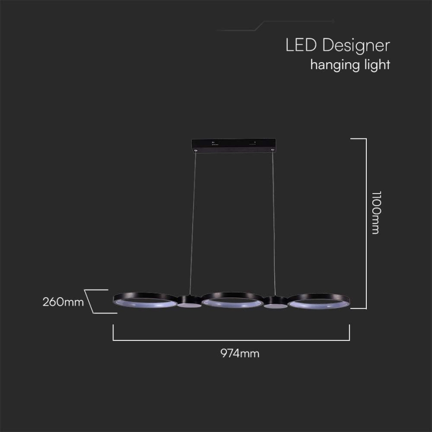 LED luster na sajli LED/38W/230V 3000K crna