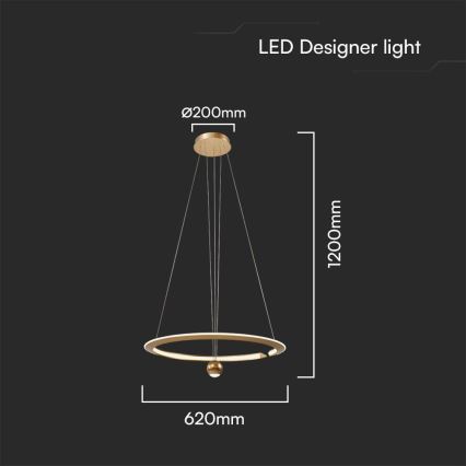 LED luster na sajli LED/45W/230V 4000K prečnika 62 cm zlatna