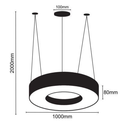 LED luster na sajli LED/50W/230V 4000K prečnik 100 cm crni