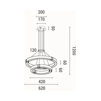 LED luster na sajli LUIS LED/62W/230V 3000K 62x120 cm
