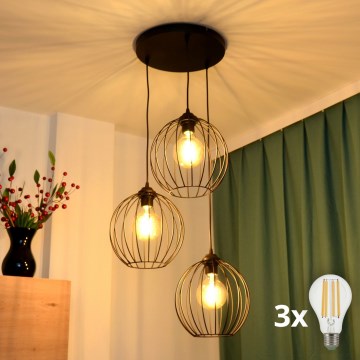 LED luster na sajli MERCURE 3xE27/15W/230V, prečnika 50 cm, crne boje