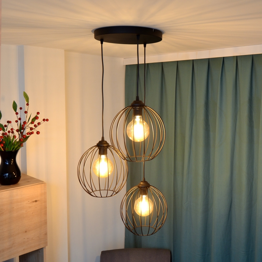 LED luster na sajli MERCURE 3xE27/15W/230V, prečnika 50 cm, crne boje