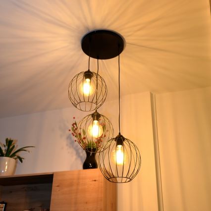 LED luster na sajli MERCURE 3xE27/15W/230V, prečnika 50 cm, crne boje