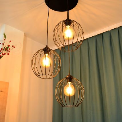LED luster na sajli MERCURE 3xE27/15W/230V, prečnika 50 cm, crne boje