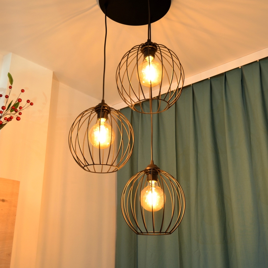 LED luster na sajli MERCURE 3xE27/15W/230V, prečnika 50 cm, crne boje