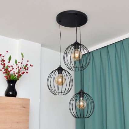 LED luster na sajli MERCURE 3xE27/15W/230V, prečnika 50 cm, crne boje