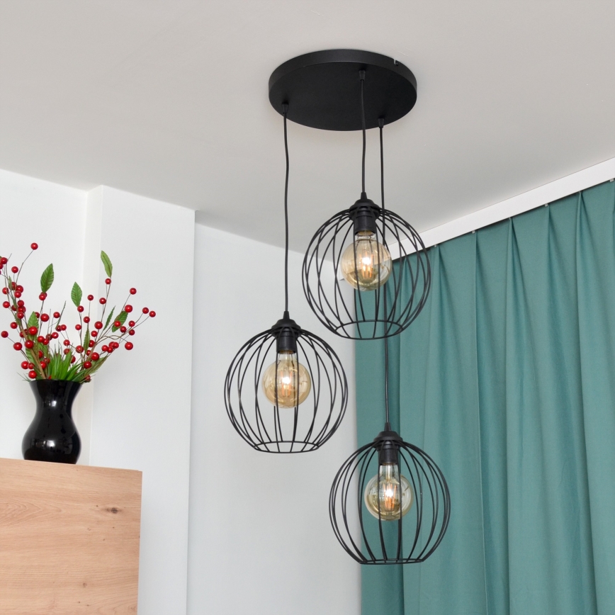 LED luster na sajli MERCURE 3xE27/15W/230V, prečnika 50 cm, crne boje