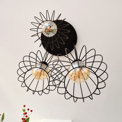 LED luster na sajli MERCURE 3xE27/15W/230V, prečnika 50 cm, crne boje