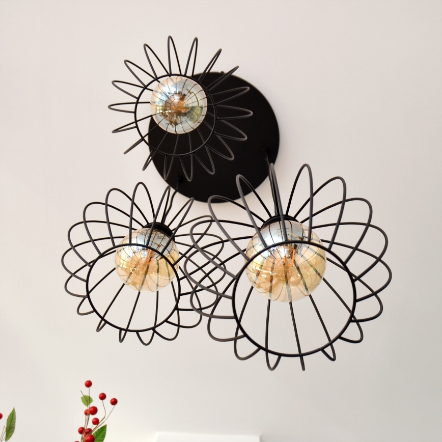 LED luster na sajli MERCURE 3xE27/15W/230V, prečnika 50 cm, crne boje