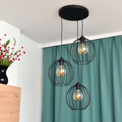 LED luster na sajli MERCURE 3xE27/15W/230V, prečnika 50 cm, crne boje
