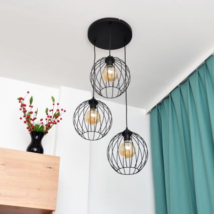LED luster na sajli MERCURE 3xE27/15W/230V, prečnika 50 cm, crne boje