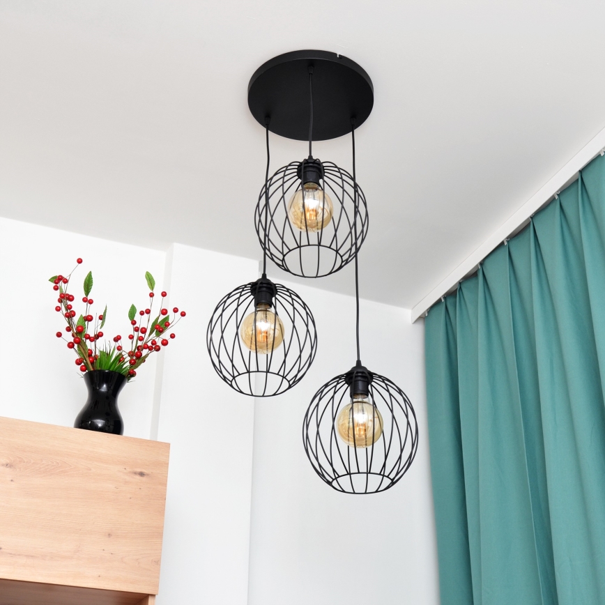 LED luster na sajli MERCURE 3xE27/15W/230V, prečnika 50 cm, crne boje