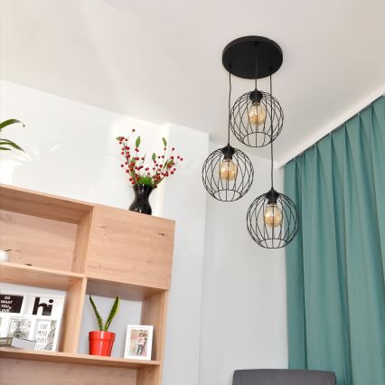 LED luster na sajli MERCURE 3xE27/15W/230V, prečnika 50 cm, crne boje
