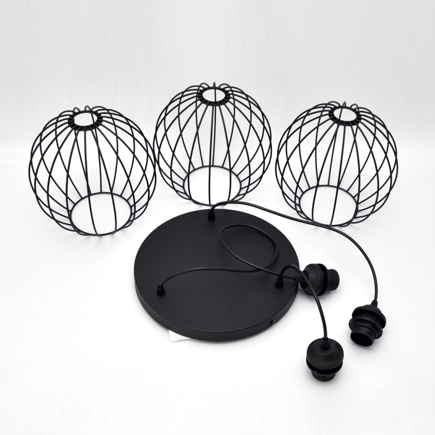 LED luster na sajli MERCURE 3xE27/15W/230V, prečnika 50 cm, crne boje