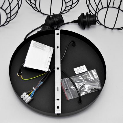 LED luster na sajli MERCURE 3xE27/15W/230V, prečnika 50 cm, crne boje