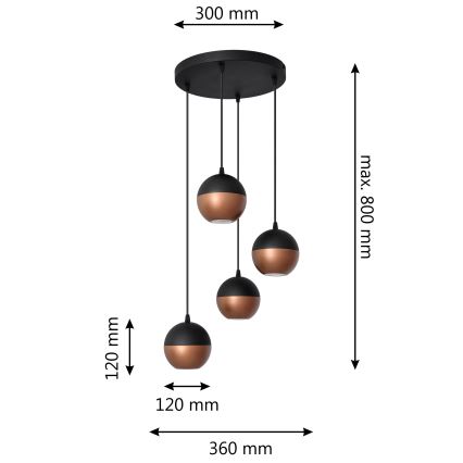 LED luster na sajli MIDWAY 4xGU10/4,8W/230V crna/bakarna