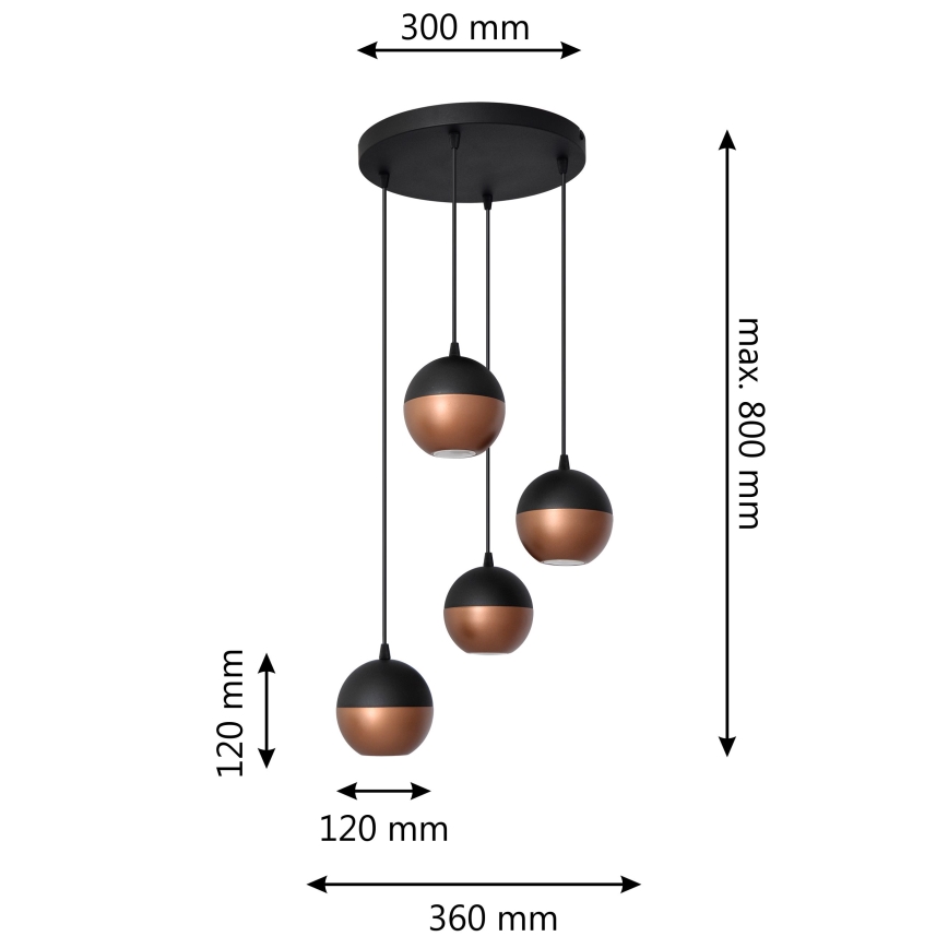 LED luster na sajli MIDWAY 4xGU10/4,8W/230V crna/bakarna