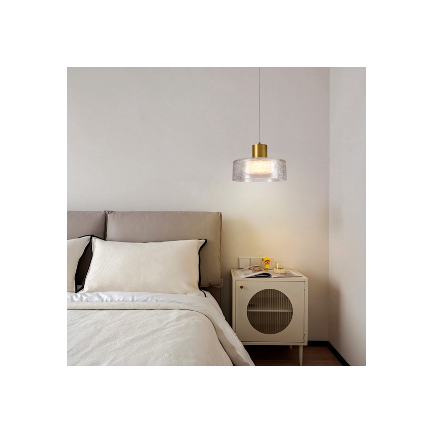 LED luster na sajli NIMBUS LED/8W/230V 3000K zlatna/prozirna, prečnik 20 cm