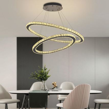 LED prigušiva kristalni luster na sajli LED/160W/230V 3000-6500K srebrna + sa daljinskim upravljačem
